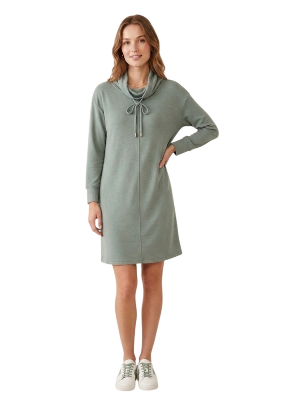 Cynthia Rowley Drawstring Cowl Neck Sweatshirt Dress in Sage‎ Size Medium